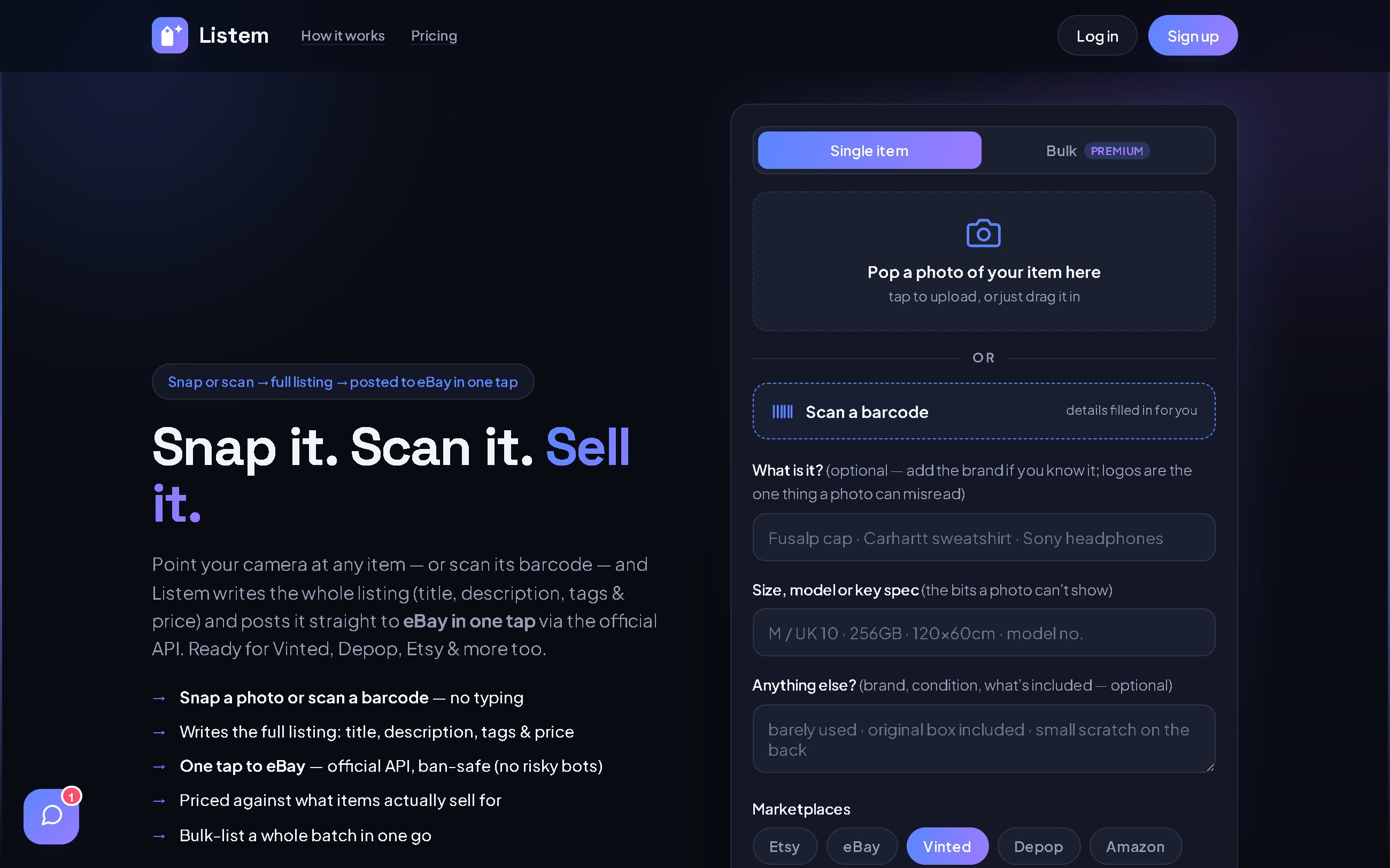 Listem homepage