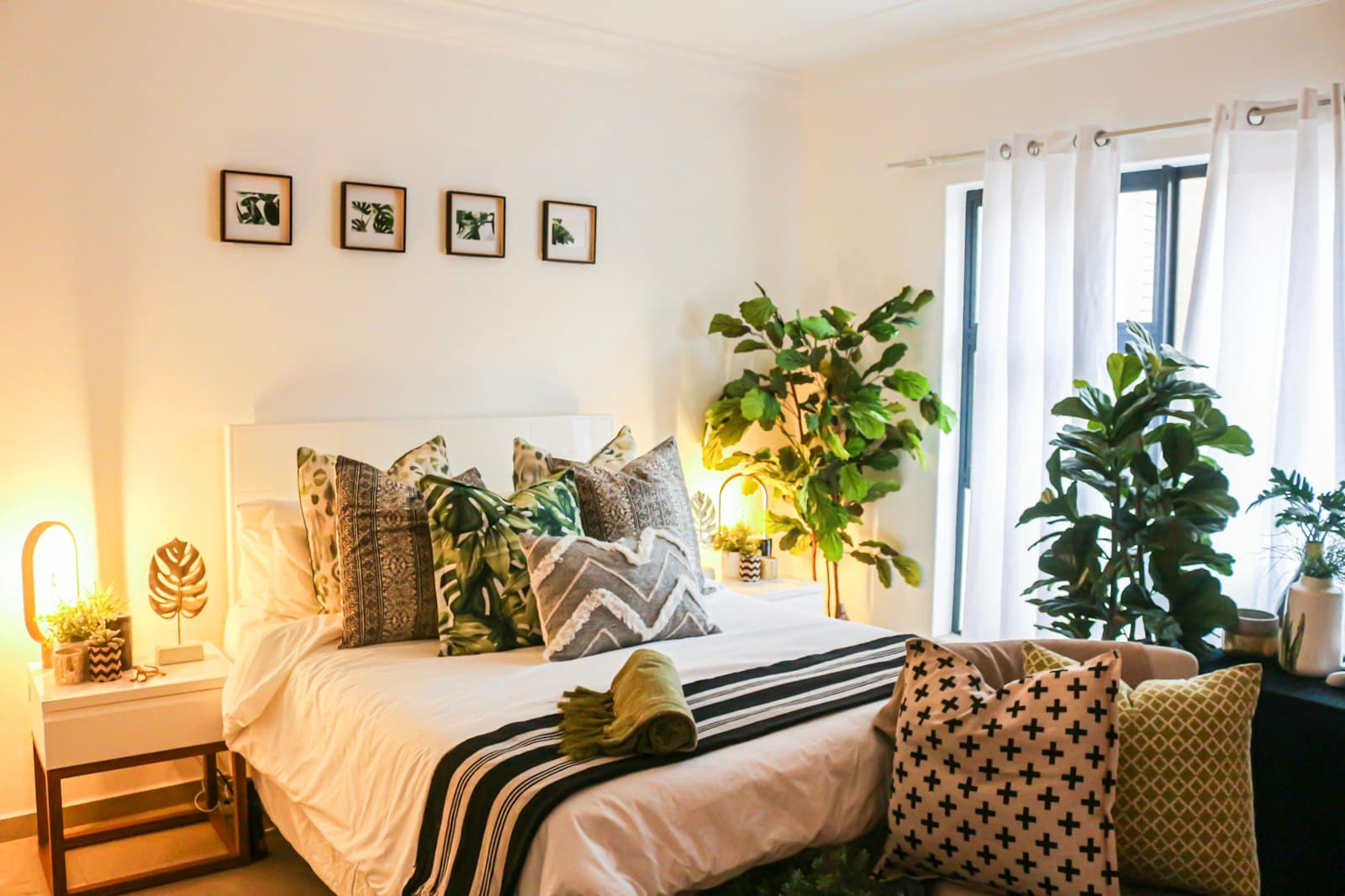 A warm, furnished bedroom ready to move into